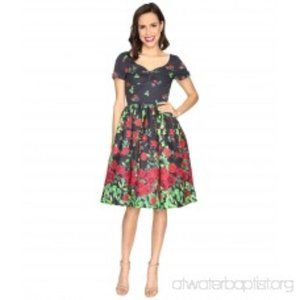 Unique Vintage Border Print Black Floral Dress